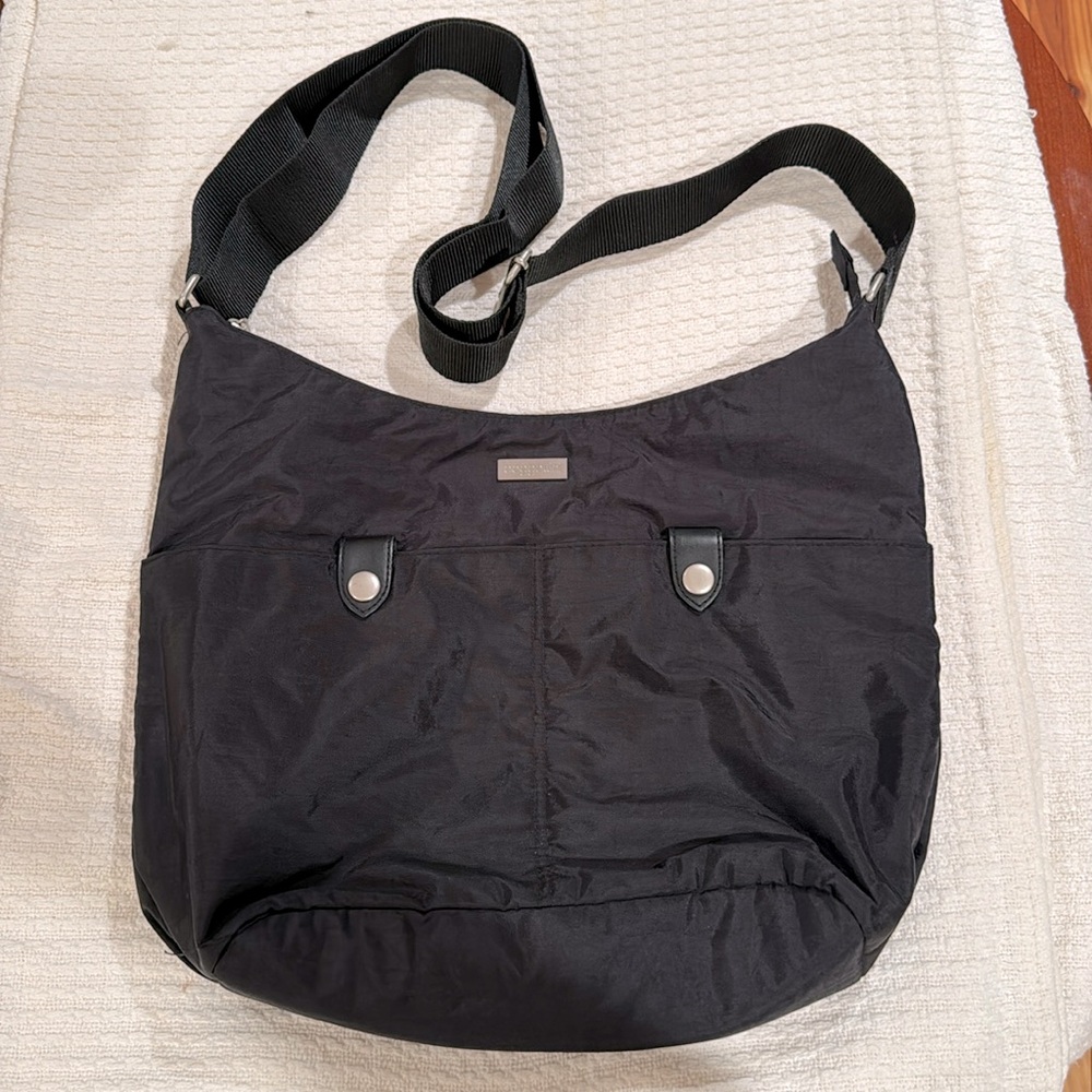 Baggallini black nylon crossbody bag, great for travel and every day use.